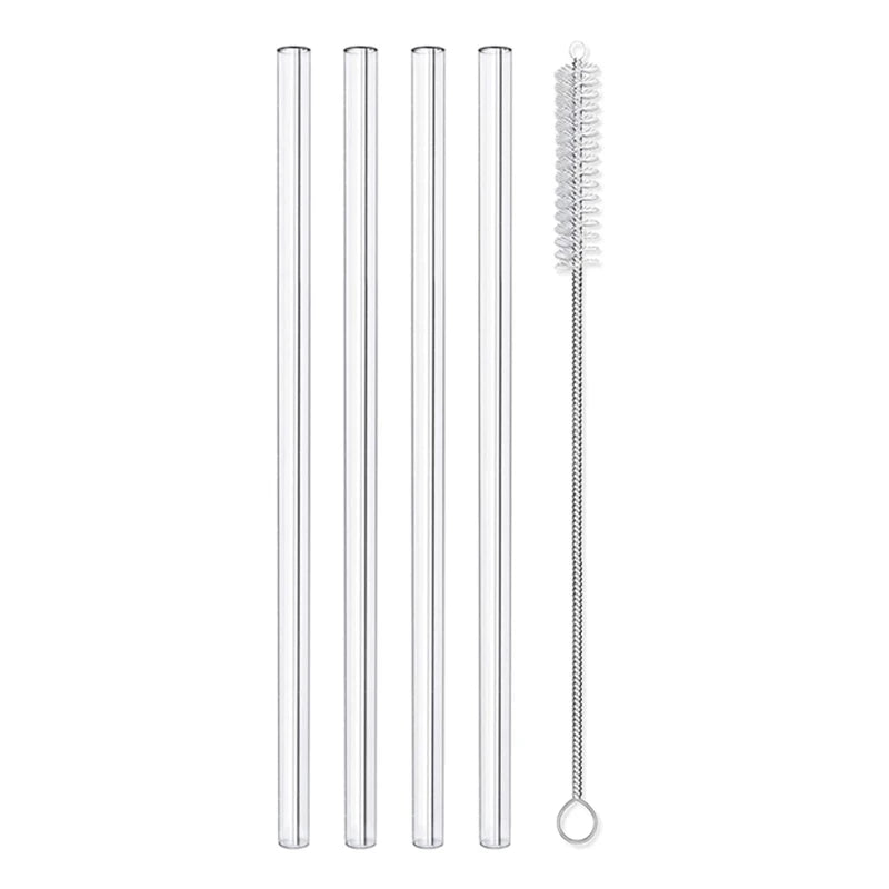 4/8 piezas de pajitas de vidrio reutilizables, pajitas de vidrio transparente para beber, tubos de 8 pulgadas y 8 mm, pajitas para zumos, batidos, té, vasos, juego de pajitas para bebidas