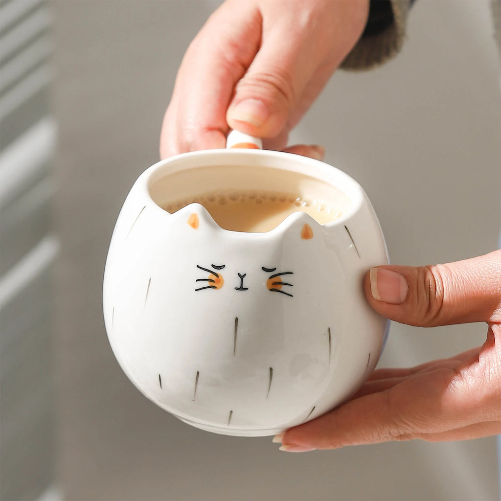 Taza de agua de cerámica, taza de té con leche para la merienda, taza de café con leche para el té con leche, taza con forma de gato adorable, juego de bebidas para el hogar