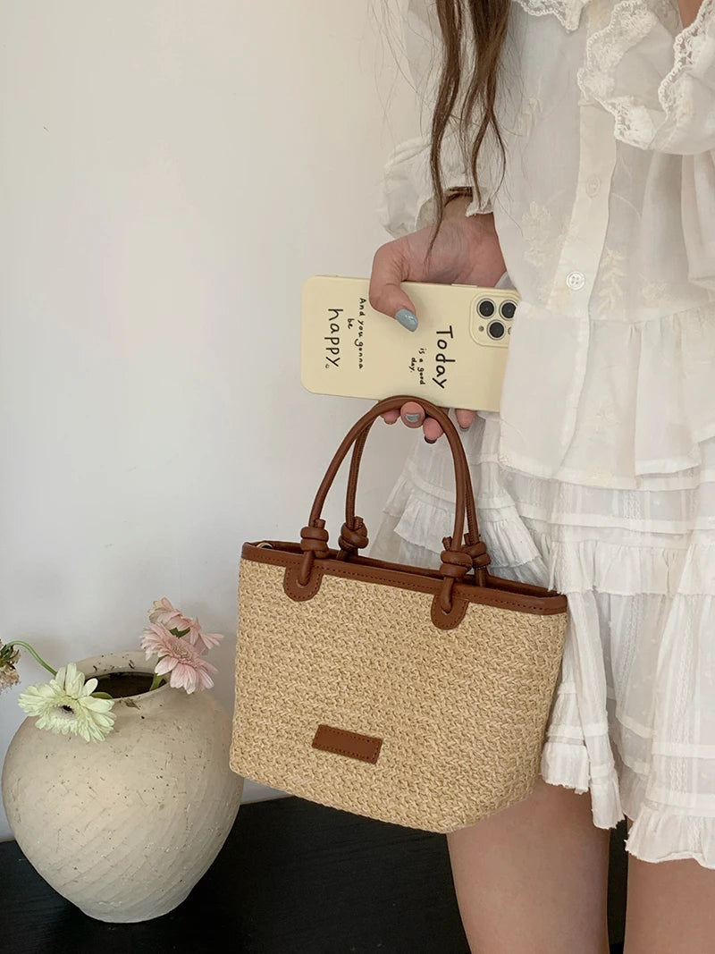 Bolso de hombro de paja para mujer, ideal para vacaciones de verano, con diseño retro. Bolsos cruzados portátiles para mujer, estilo cesta tejida.