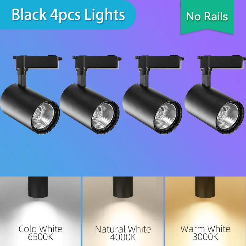 Juego completo de focos LED de riel de 50W, 40W y 20W con tecnología COB para iluminación de riel de techo en interiores, ideales para la decoración de salas de estar y cocinas.