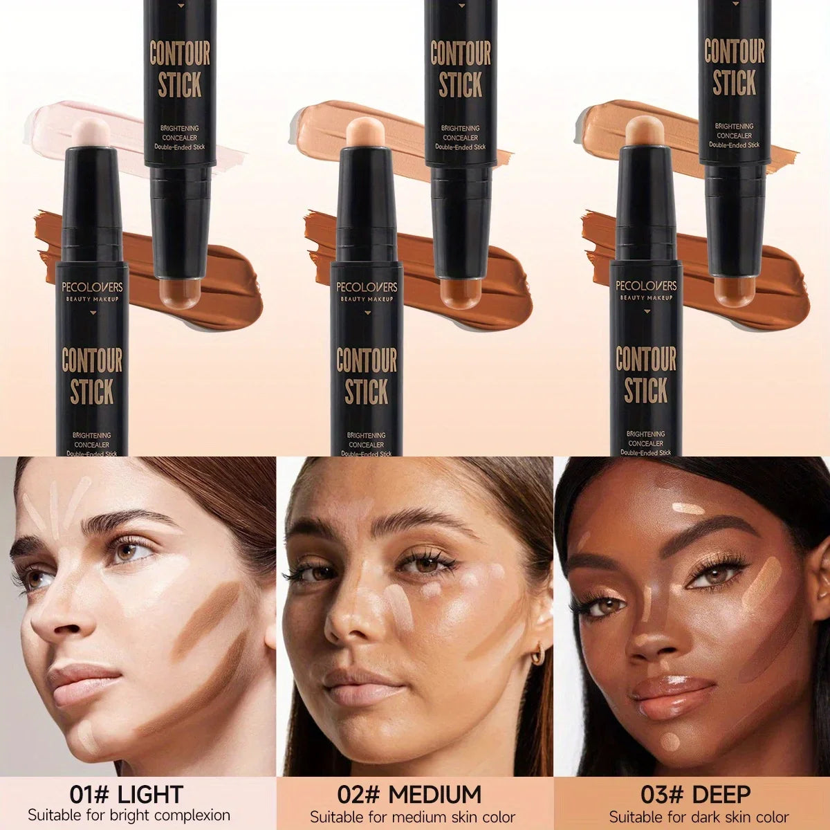 Lápiz iluminador de doble punta, maquillaje facial líquido, base de maquillaje para contornear, corrector en barra, cosméticos.