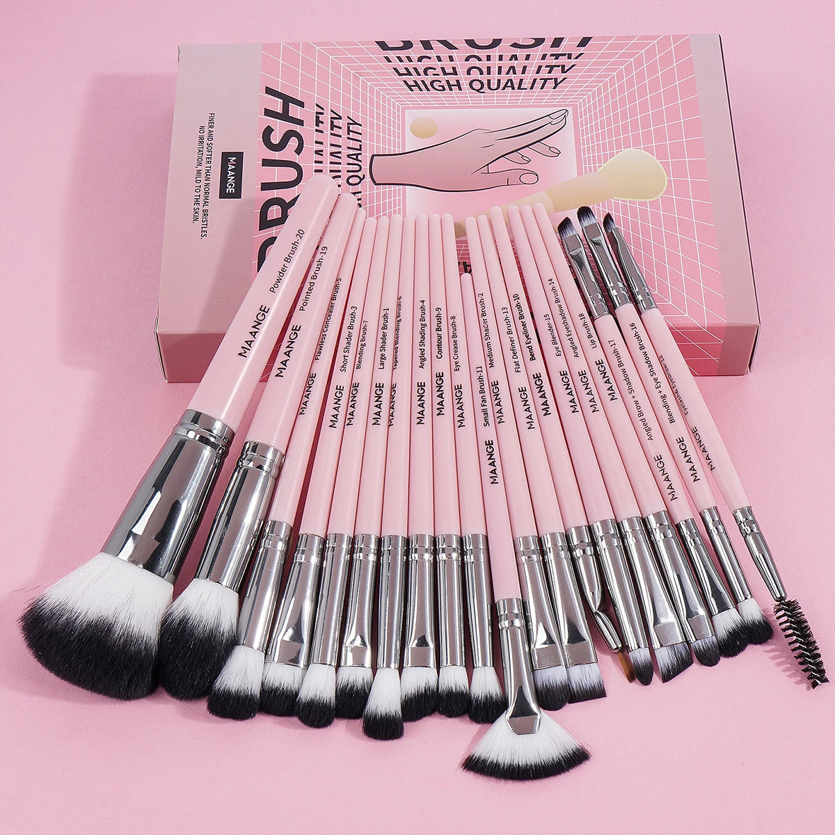 20 brochas de maquillaje con caja, herramienta profesional para difuminar polvos, sombras de ojos, base de maquillaje y colorete.
