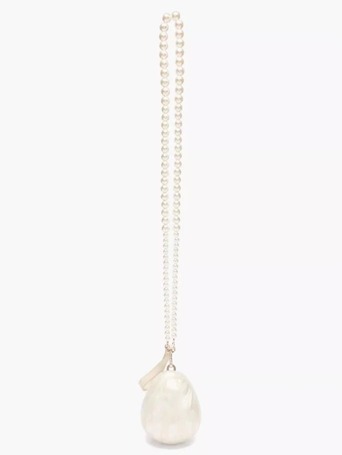 Bolso de mano pequeño acrílico para mujer con forma de huevo, bonito bolso de noche con perlas y correa de cuentas, ideal para bodas y fiestas. Bolso de lujo y cartera de diseñador.