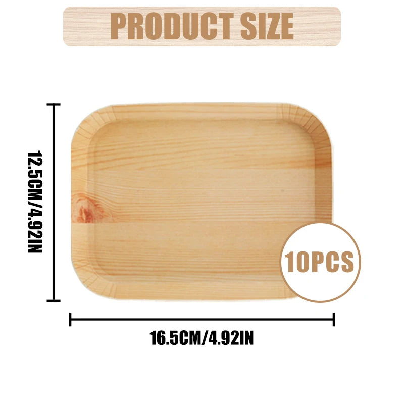 10/20 unidades de platos rectangulares desechables de madera, bandeja de papel, vajilla para postres, pan y ensaladas, accesorios de mesa para cenas y fiestas.