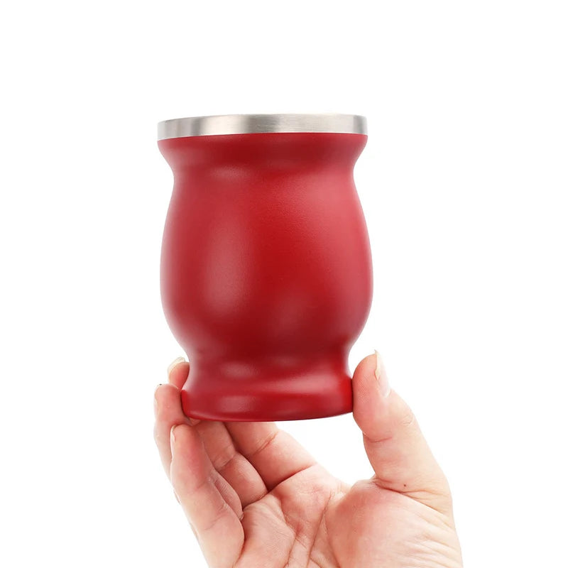 Mate de acero inoxidable de doble pared de 230 ml (8 oz) para yerba mate, incluye una bombilla (pajita) y un cepillo de limpieza.