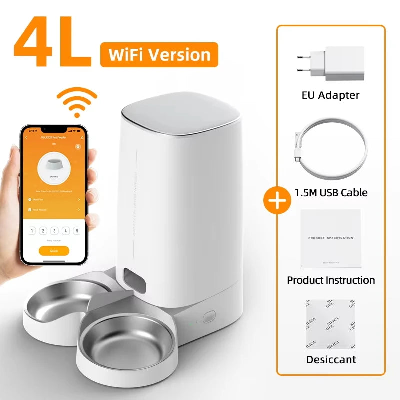 ROJECO Comedero automático para gatos, dispensador de comida para gatos inteligente con WiFi, control remoto, alimentador automático para comida seca para gatos y perros.