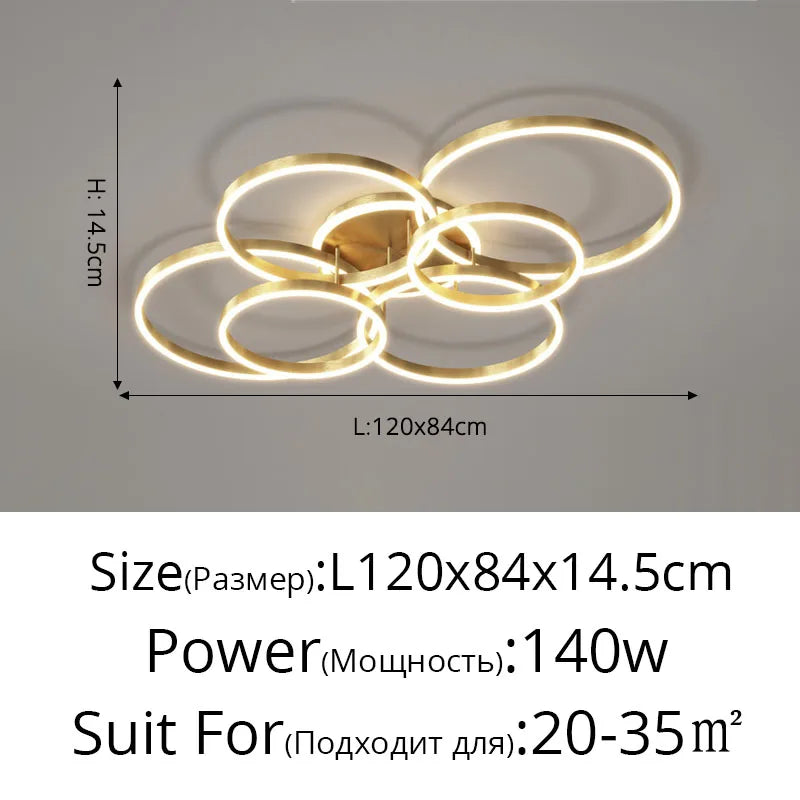 Lámparas de techo LED nórdicas modernas de lujo con anillos redondos para decoración del hogar, ideales para cocina, sala de estar, comedor y dormitorio infantil.