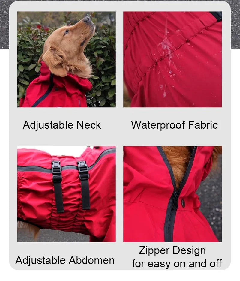 Chaqueta impermeable para perros, abrigo reflectante para la lluvia, monos y enterizos rojos para perros, impermeable de otoño e invierno para perros grandes.