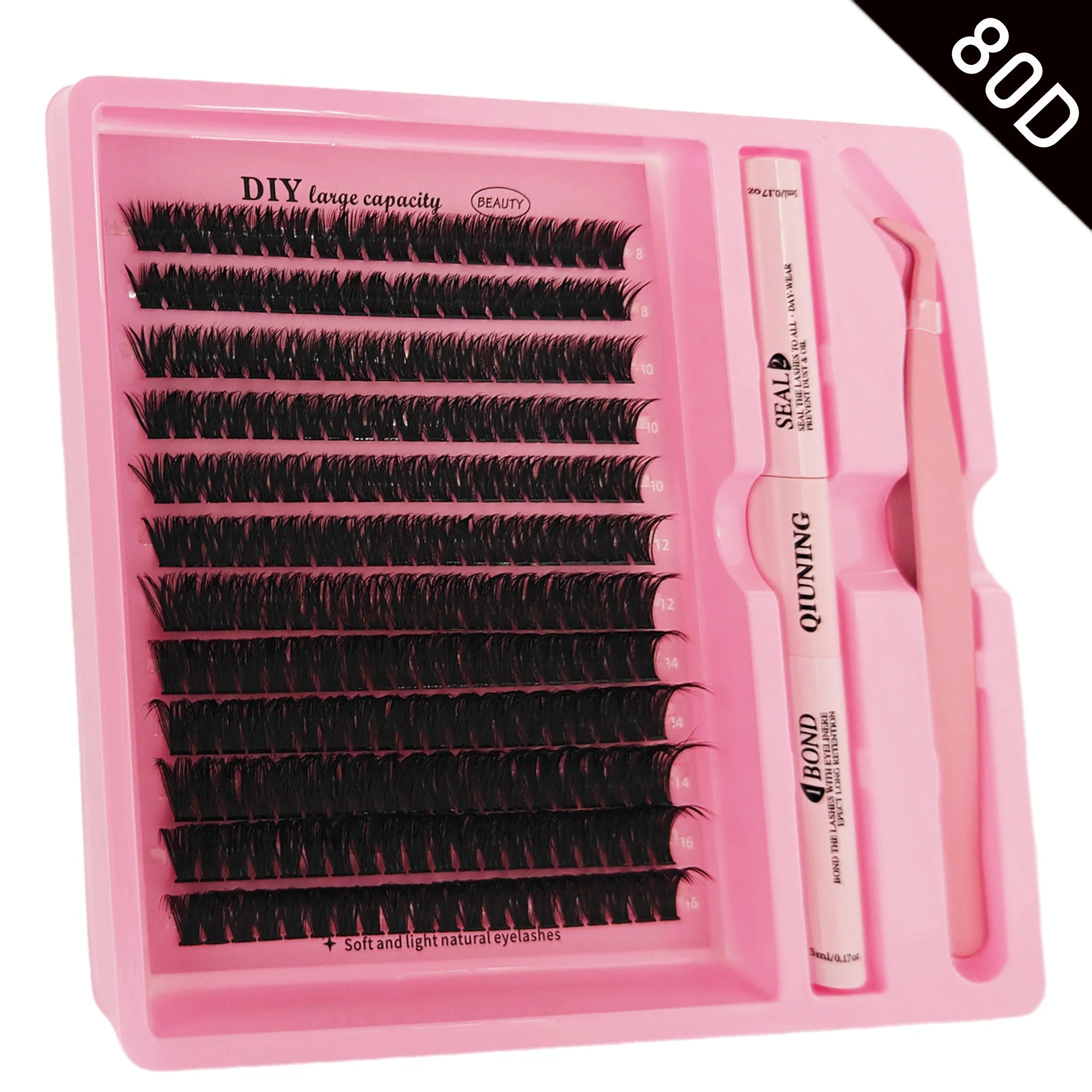 Kit de pestañas QIUNING, pestañas individuales esponjosas, adhesivo, sellador y removedor de pestañas, pestañas de visón sintético, extensión de pestañas DIY.