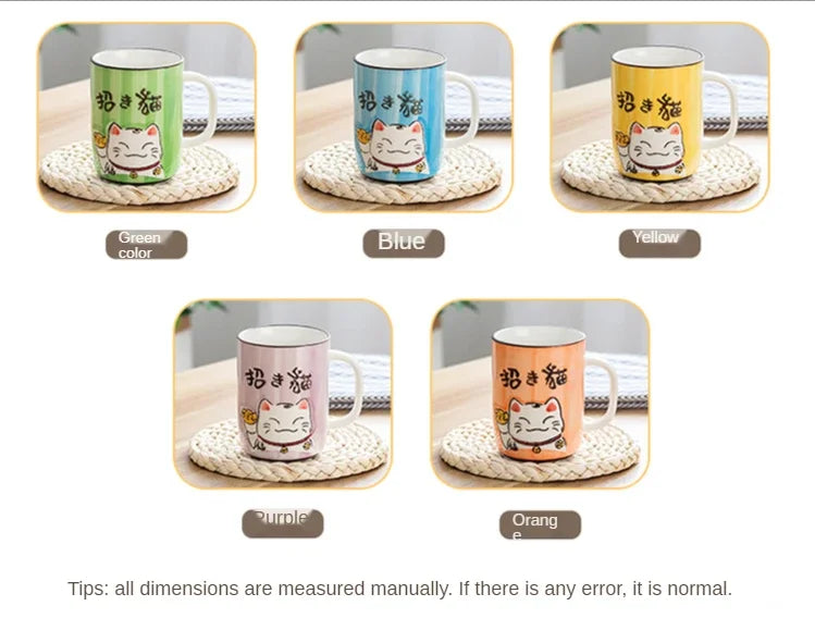 Taza de cerámica con diseño de gato de la suerte japonés, vaso de agua de alta capacidad para el hogar, la cocina y la oficina, ideal para café o té (400 ml).
