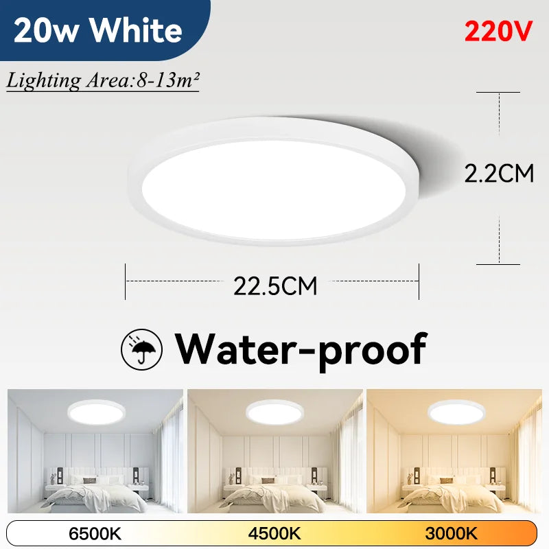 Lámpara de techo LED ultrafina de 2,2 cm, resistente al agua, 3 colores, con acabado de madera, para baño, dormitorio, sala de estar y hogar.