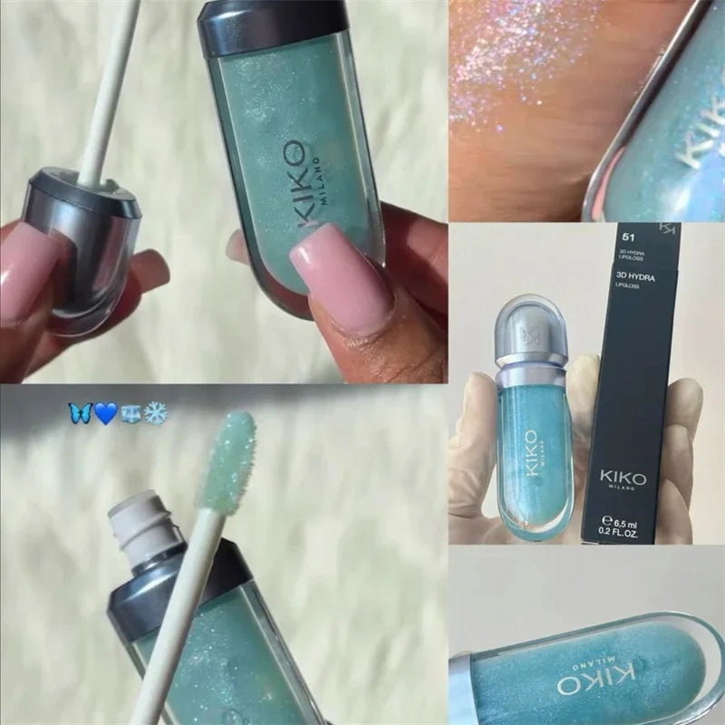 KIKO 3D Liquid Lip Glaze Brillo labial transparente Lápiz labial con efecto espejo Labios nutritivos, brillantes y voluminosos que no se desvanecen Maquillaje con pasta de frijoles y té con leche