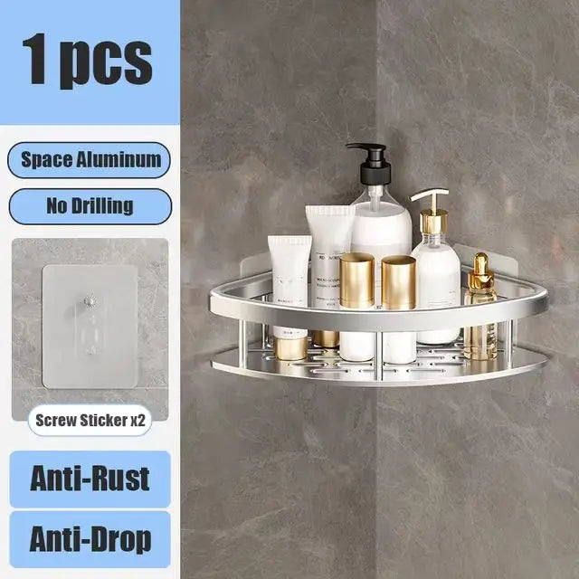 Estante de baño sin taladro DE ALUMINIO , montaje en pared, estante de esquina para botella de champú, estante de almacenamiento.