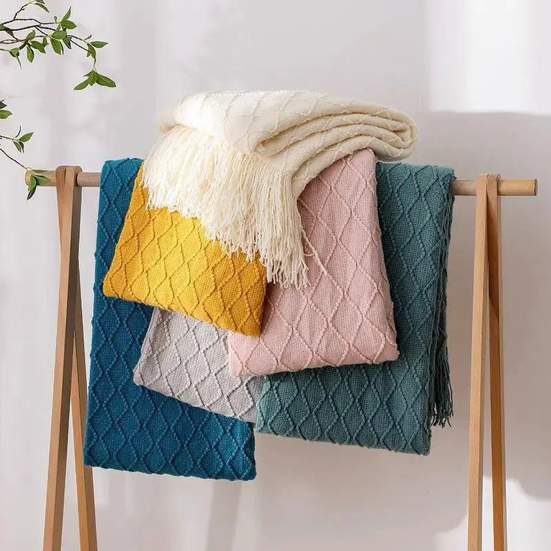 Manta tejida color caqui con borlas, gruesa, de estilo vintage, lujosa, estilo granja, cubrecama extragrande, manta para sofá