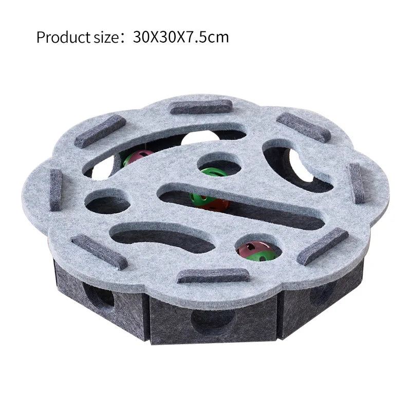 Juguete interactivo de fieltro para gatos con forma de rompecabezas, caja de juguetes con laberinto, túnel, campana y pelota. Juguete de entretenimiento para gatos para interiores.
