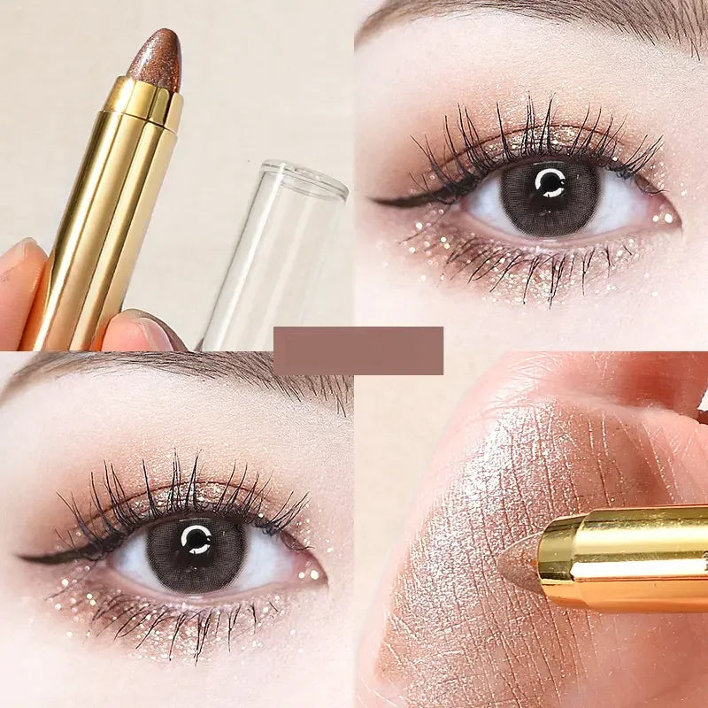 Lápiz de sombras de ojos de doble punta: iluminador y lápiz aclarador con brillo nacarado y acabado mate.