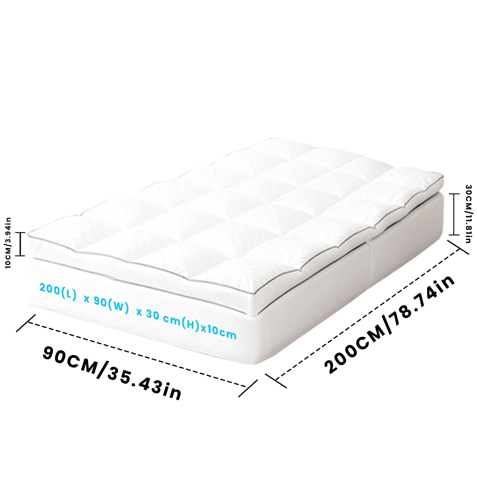 Cubrecolchón doble acolchado, protector de colchón, antialérgico y transpirable, funda ajustable, faldón elástico extra profundo de 30 cm.