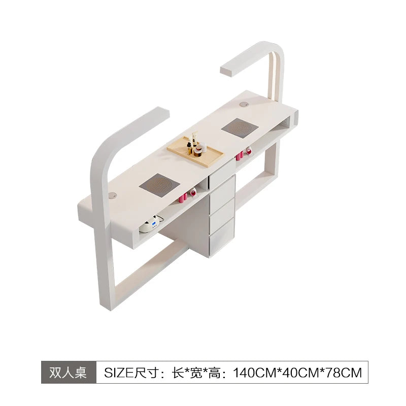 Cream Dust Collector Manicure Table With Lamp French Beauty Storage Nail Table Minimalist Aesthetic Table Ongle Salon Furniture