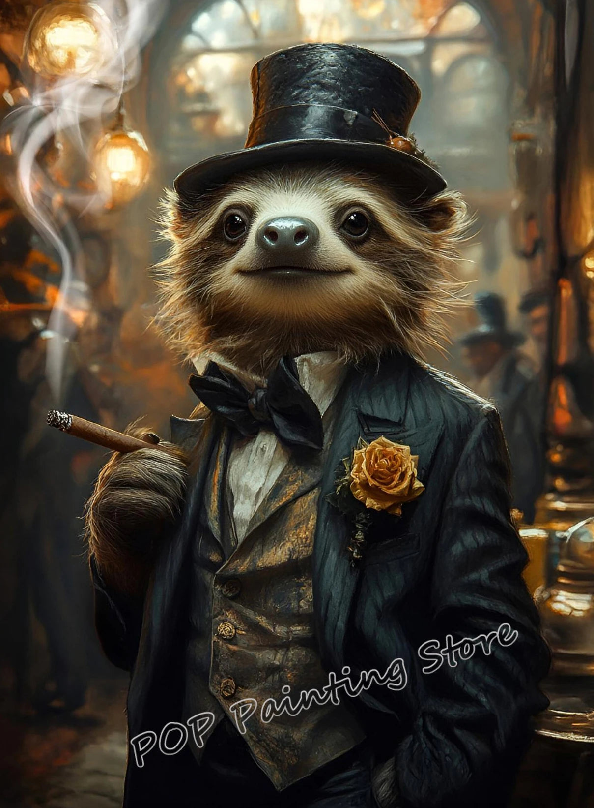 Cuadro decorativo de animales renacentistas: Oso panda caballero con atuendo victoriano. Arte mural retro con animales divertidos. Regalo ideal para la decoración del hogar.