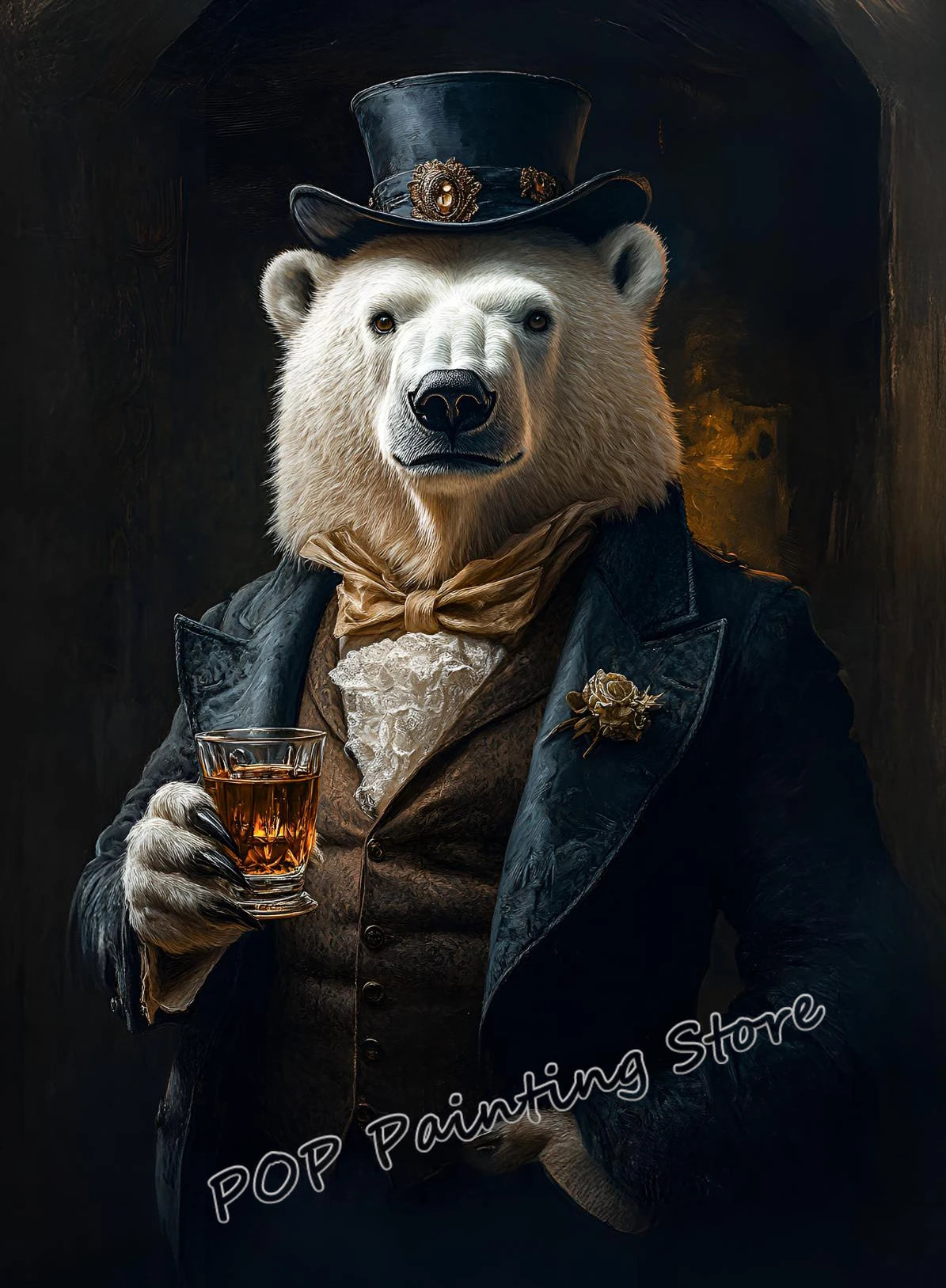 Cuadro decorativo de animales renacentistas: Oso panda caballero con atuendo victoriano. Arte mural retro con animales divertidos. Regalo ideal para la decoración del hogar.