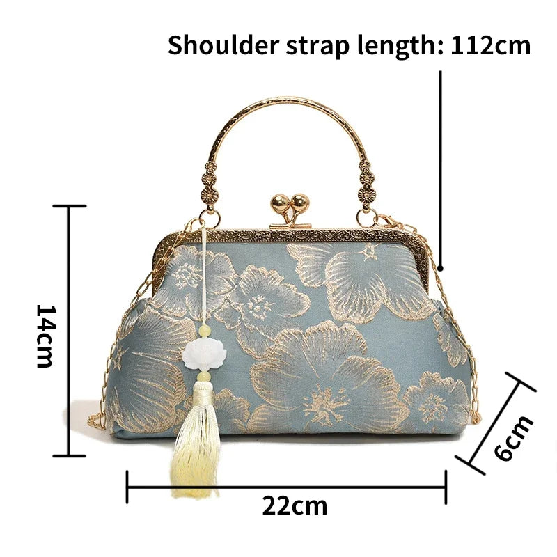 Bolso de hombro bordado de estilo chino, elegante bolso de mano retro pequeño cuadrado, bolso de fiesta de boda, lujo, diseñador, mujer, bolso de mano de noche