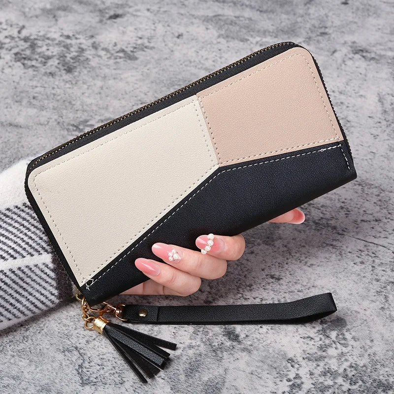 Carteras de moda con cremallera para mujer, bolsos largos, monederos, tarjeteros y carteras de piel sintética.
