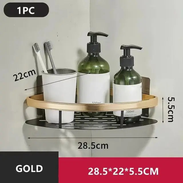 Estante de baño sin taladro DE ALUMINIO , montaje en pared, estante de esquina para botella de champú, estante de almacenamiento.