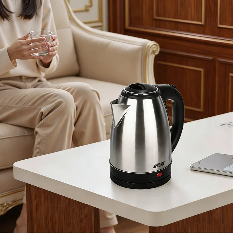 Hervidor eléctrico de acero inoxidable JFBONIN de 1,8 L, 220 V, diseño con base desmontable, resistente a la corrosión, duradero, ideal para el hogar y los viajes.