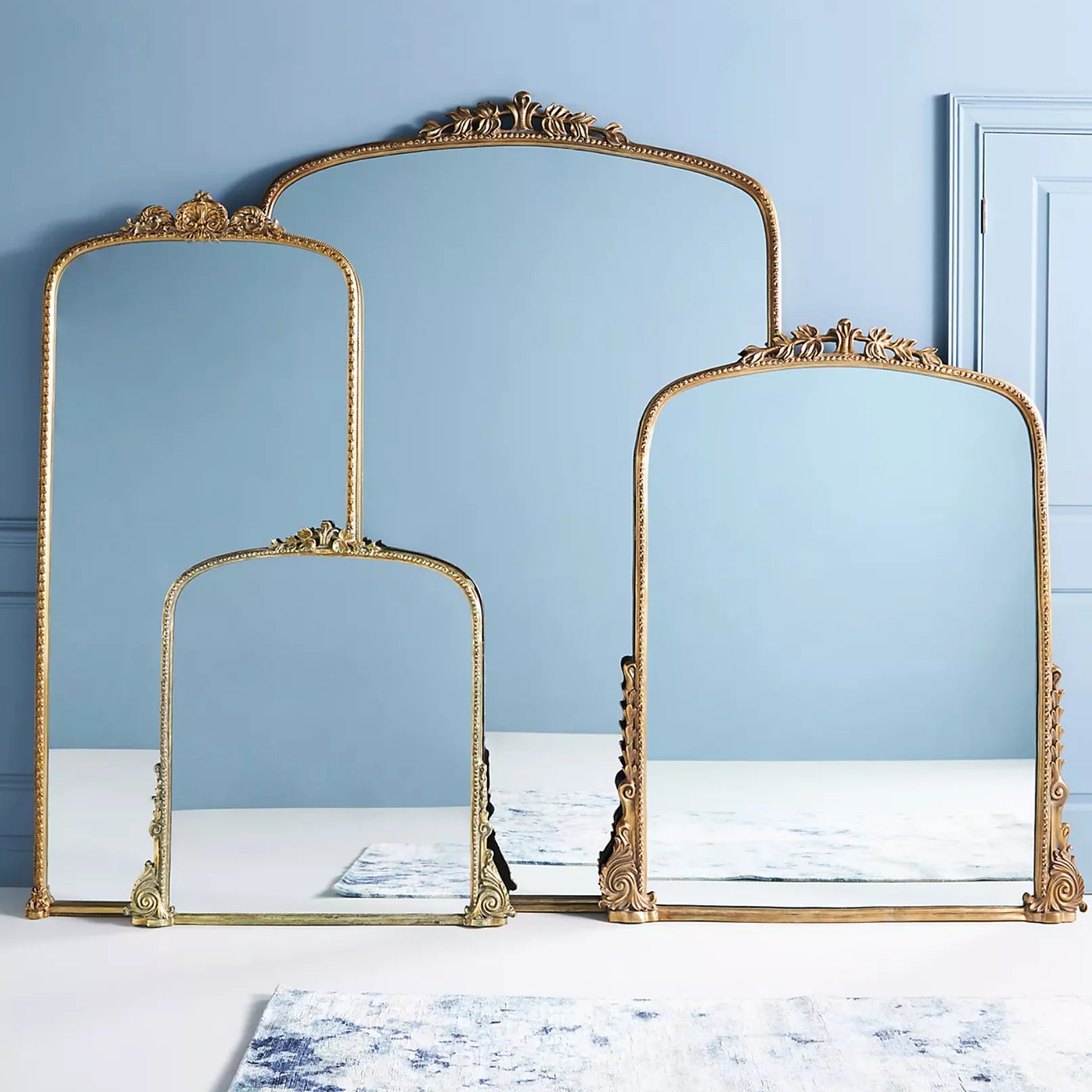 Espejo de pared con marco de arco de madera antiguo vintage, decoración artística, espejo Primrose, precioso espejo de pie con filigrana dorada para el hogar y la sala de estar.