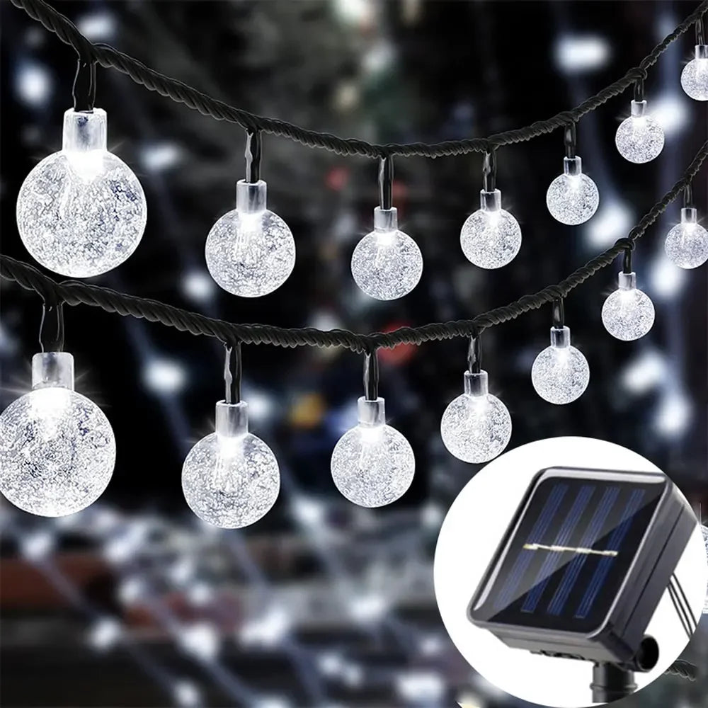 Guirnalda de luces LED solares para exteriores con globos de cristal y 8 modos de iluminación para jardín, patio, fiestas y decoración de árboles. Ramadán Kareem.