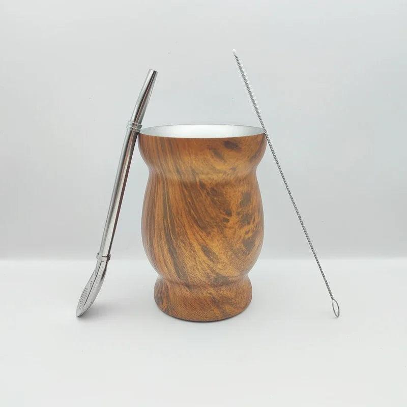 Mate de acero inoxidable de doble pared de 230 ml (8 oz) para yerba mate, incluye una bombilla (pajita) y un cepillo de limpieza.