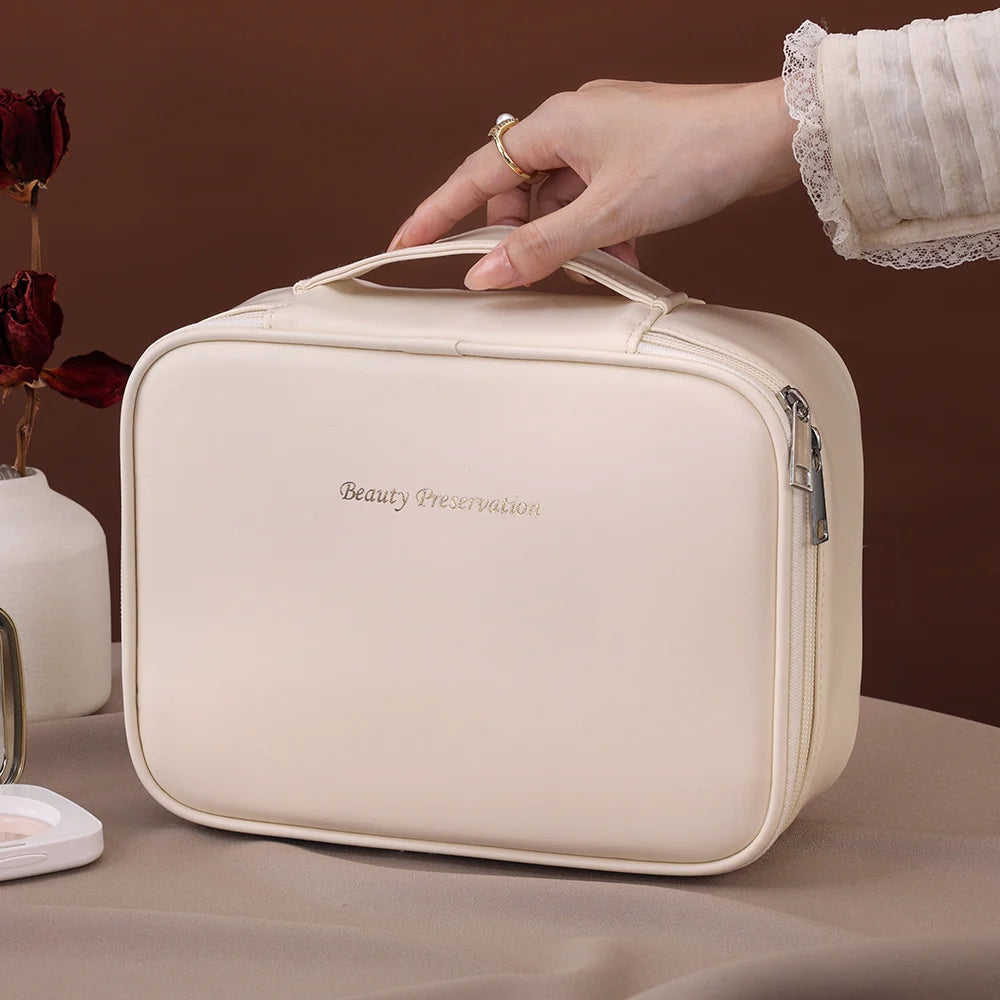 Neceser grande de PU para mujer, ideal para artículos esenciales de viaje. Bolsa de maquillaje y cosméticos. Organizador de cosméticos de lujo.