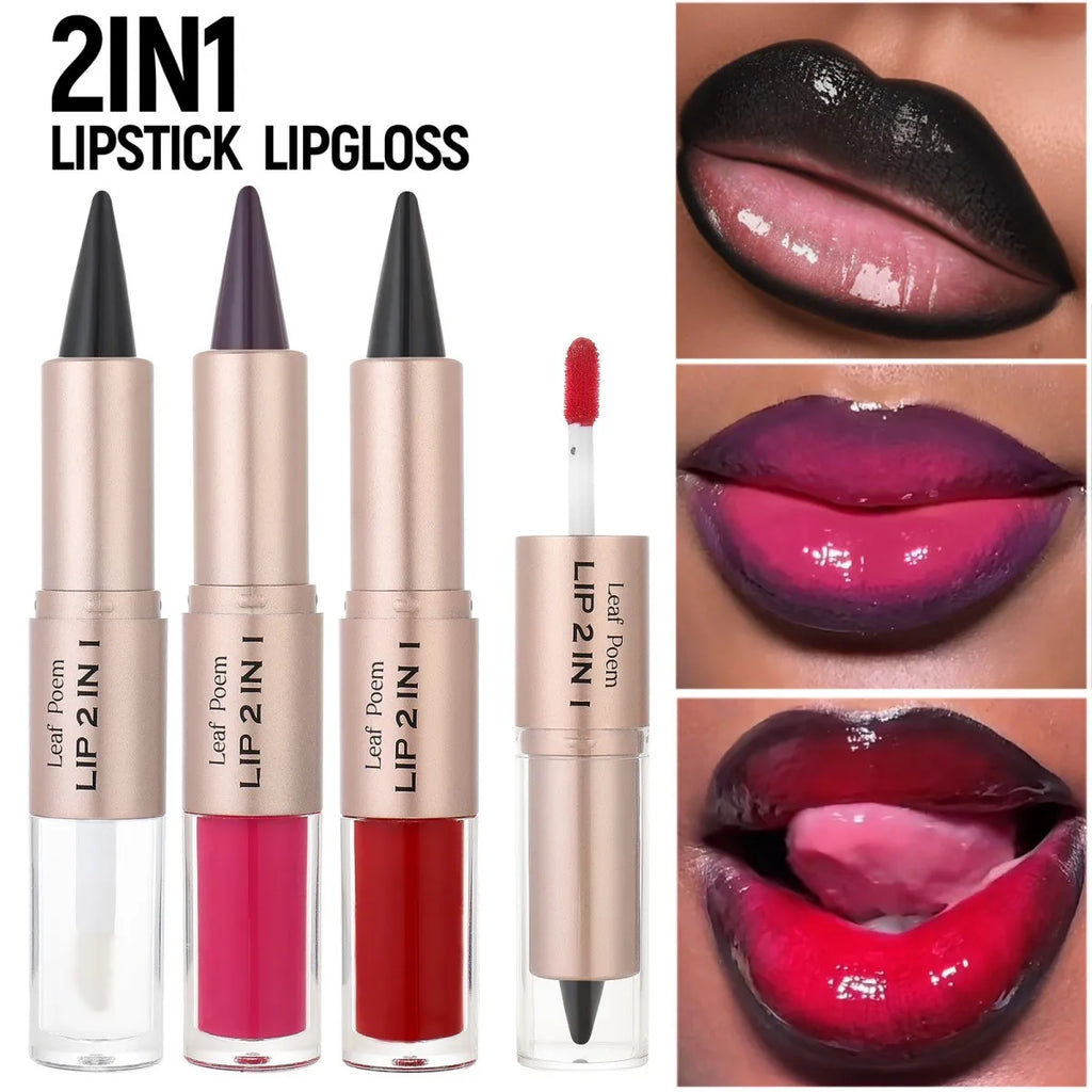 Delineador de labios 2 en 1 cónico degradado, brillo labial nude marrón efecto espejo, delineador de labios mate, resistente al agua, contorno de labios, maquillaje no pegajoso.