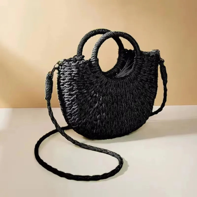 Bolso de paja tejido de ratán semicircular hecho a mano Yogodlns, bolso bandolera de verano para mujer, bolso pequeño de playa para niñas, nuevo.