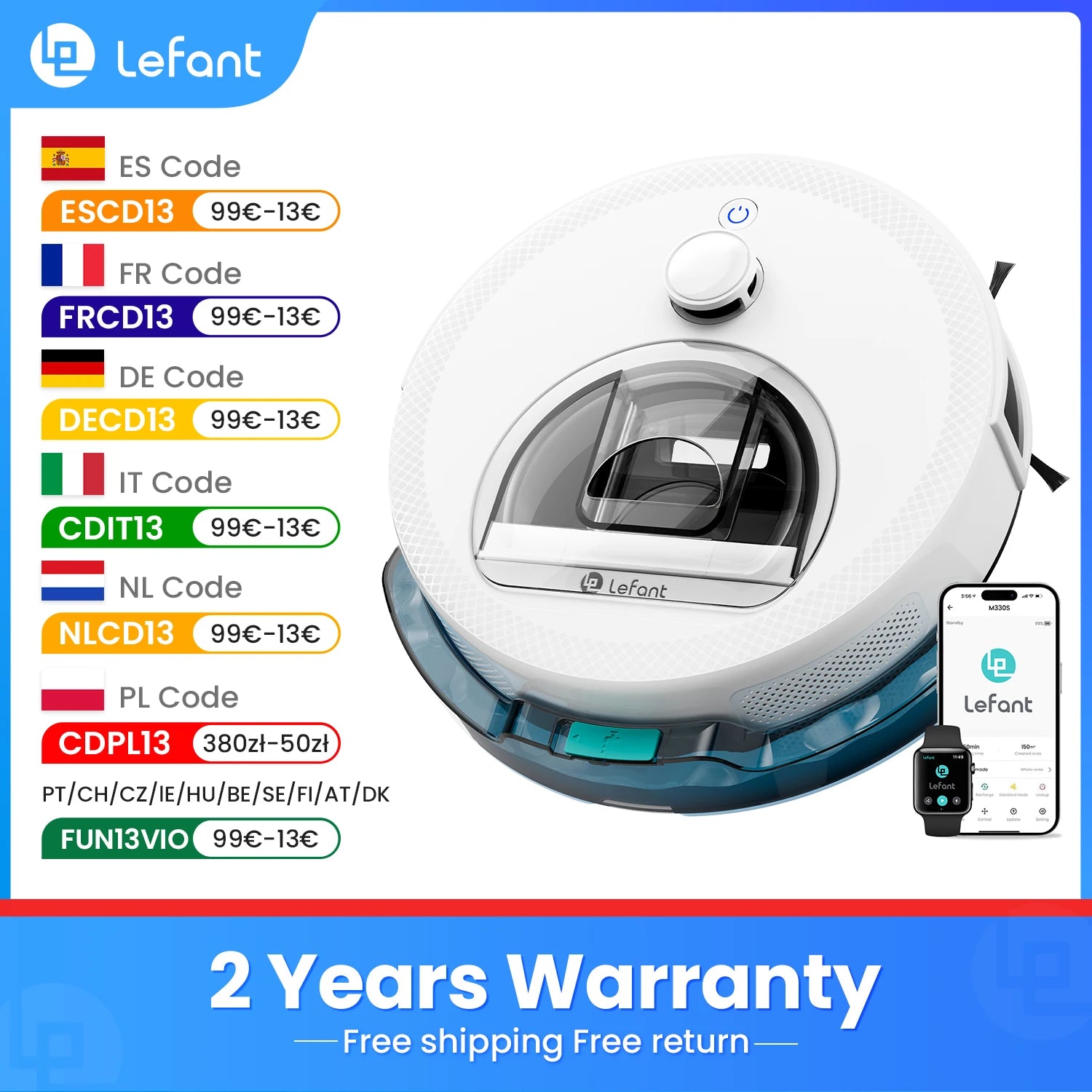 Robot aspirador Lefant M330 Pro M 330S y combinación MIP 5000 Pa dTOF LiDAR Navegación Alexa/Google/WiFi Ideal para T