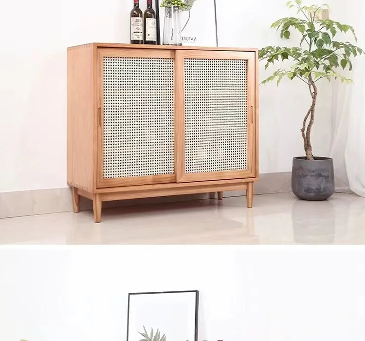 Nordic solid wood rattan dining side cabinet, entrance cabinet, American locker, simple tea cabinet, multi-functiona