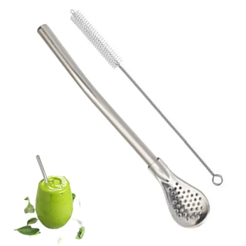 Pajitas de acero inoxidable para beber té, cuchara, filtro de yerba mate, bombilla reutilizable, pajita de calabaza para cócteles, cuchara, herramienta para bar de té
