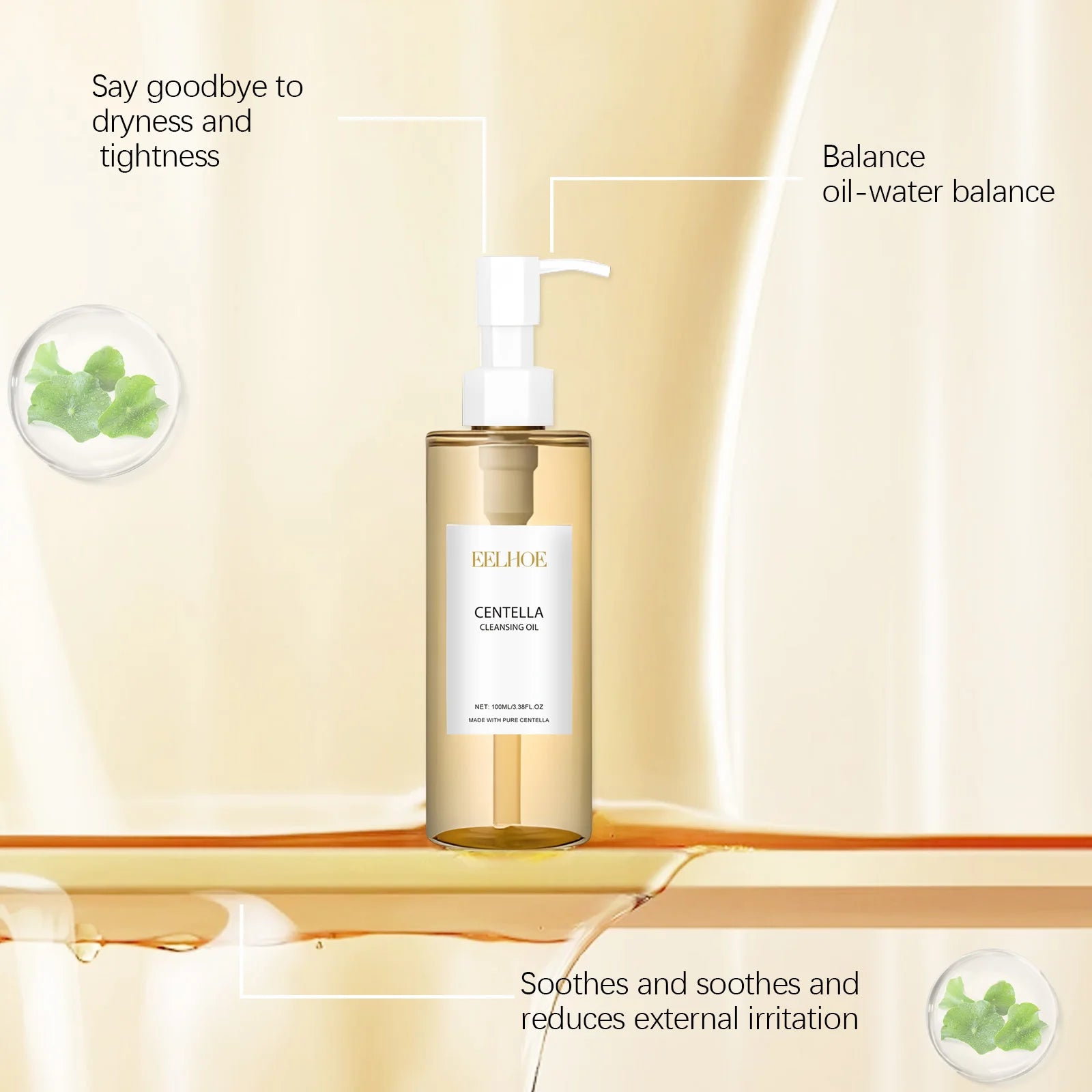 Aceite limpiador de centella, desmaquillante, limpieza facial suave, hidratante, con vitamina E, control de grasa, minimiza los poros. Productos para el cuidado de la piel.