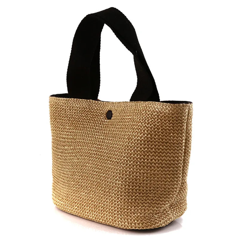 Bolso bandolera de paja playera para mujer, estilo bohemio, de verano, de ratán tejido, tipo cubo, hecho a mano.