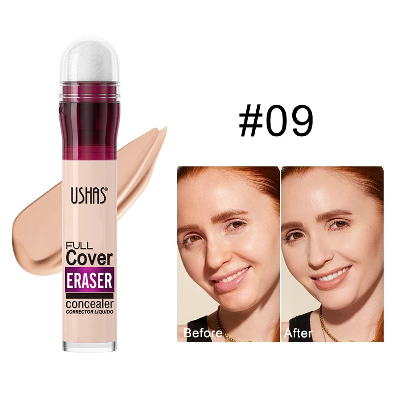 Corrector con cabezal de esponja para ojeras, lágrimas, pecas, acné, pigmentación e imperfecciones, creando una piel de aspecto natural.