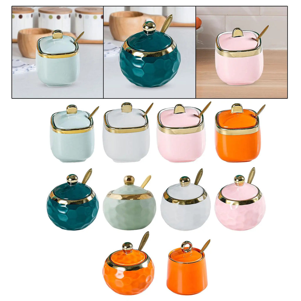 Azucarero de cerámica, tarro para condimentos, aproximadamente 300 ml, recipiente para condimentos, salero para cocina doméstica, cafetería, barra de bar o restaurante.