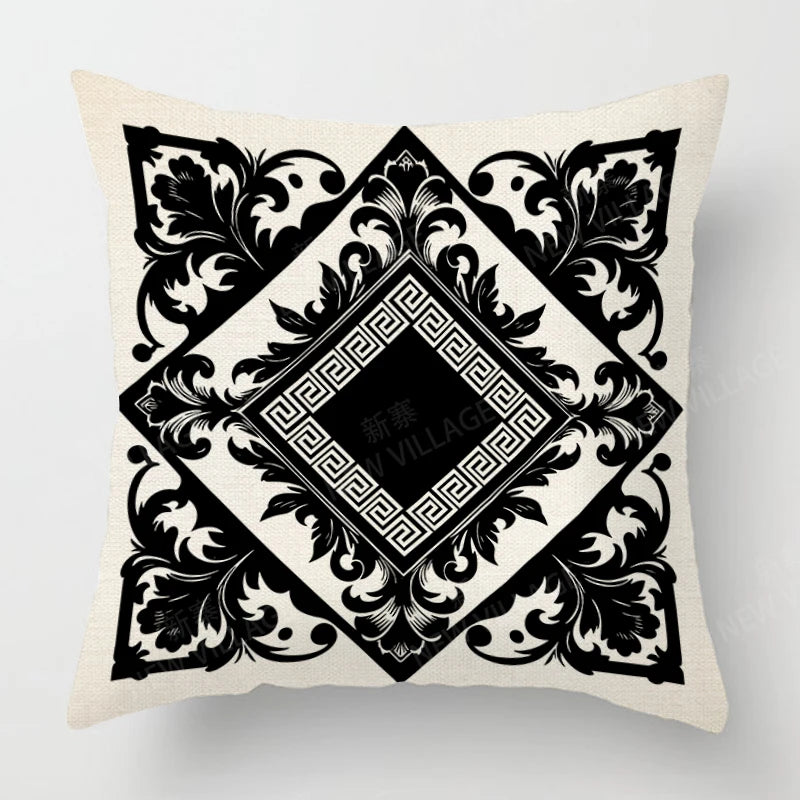 Funda de almohada de lino con estampado geométrico en blanco y negro para sofá o sofá. Decoración para el hogar. Se puede personalizar para ti. Tamaños disponibles: 40x40, 45x45, 50x50 y 60x60.