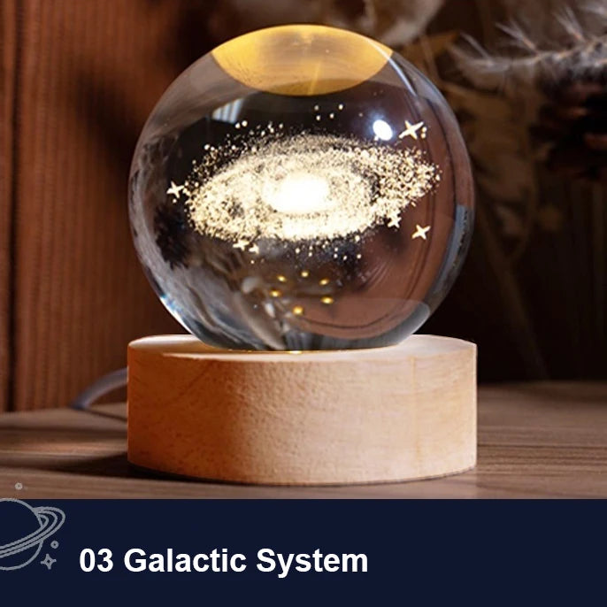 Lámpara de bola de cristal 3D con proyecciones de galaxias y planetas, luz nocturna LED USB para crear un ambiente acogedor en el hogar, decoración navideña.