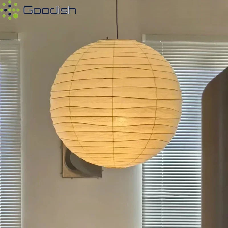 Lámparas colgantes LED de estilo Wabi Sabi japonés con forma de bolas redondas de papel de arroz, ideales para la decoración del hogar y la cocina.
