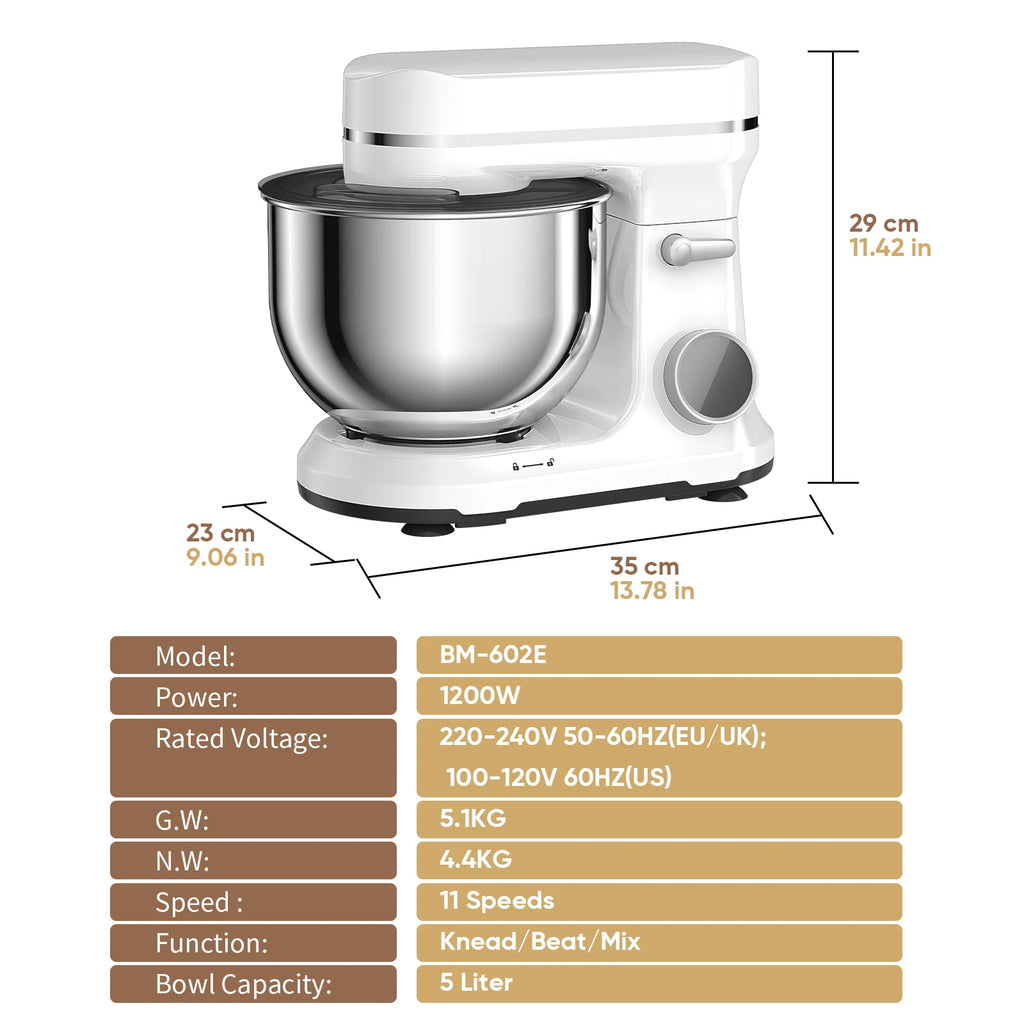 Batidora de pie BioloMix Kitchen, motor de CC de 1200 W y 11 velocidades, pantalla digital OLED, batidora eléctrica con gancho amasador y varillas.