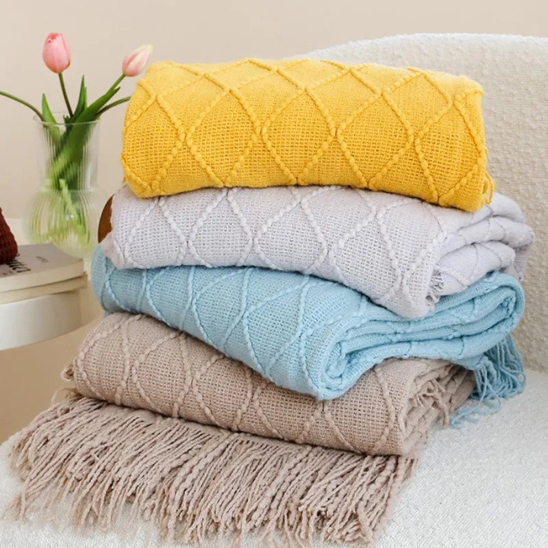 Manta tejida color caqui con borlas, gruesa, de estilo vintage, lujosa, estilo granja, cubrecama extragrande, manta para sofá