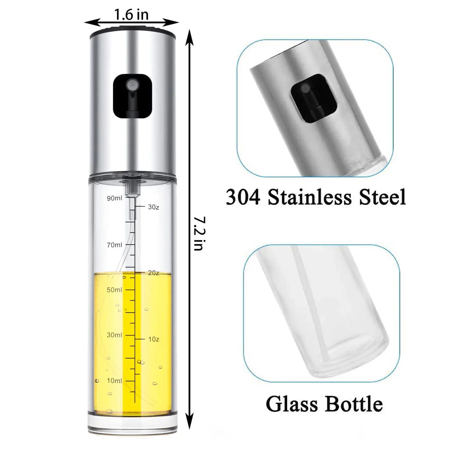 Dispensador de aceite de oliva de 100 ml. Botella de vidrio con pulverizador para aceite de oliva, ideal para ensaladas, barbacoas, repostería y asados. Artículos esenciales para la cocina.