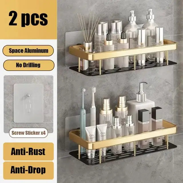 Estante de baño sin taladro DE ALUMINIO , montaje en pared, estante de esquina para botella de champú, estante de almacenamiento.