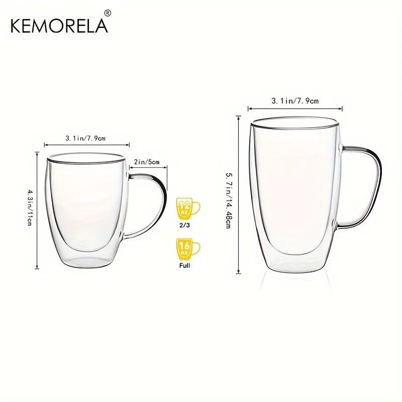 2/4/6 unidades Taza de café de vidrio de doble pared de 350 ml con asa Taza de capuchino de vidrio transparente Taza de café, té con leche, jugo y té