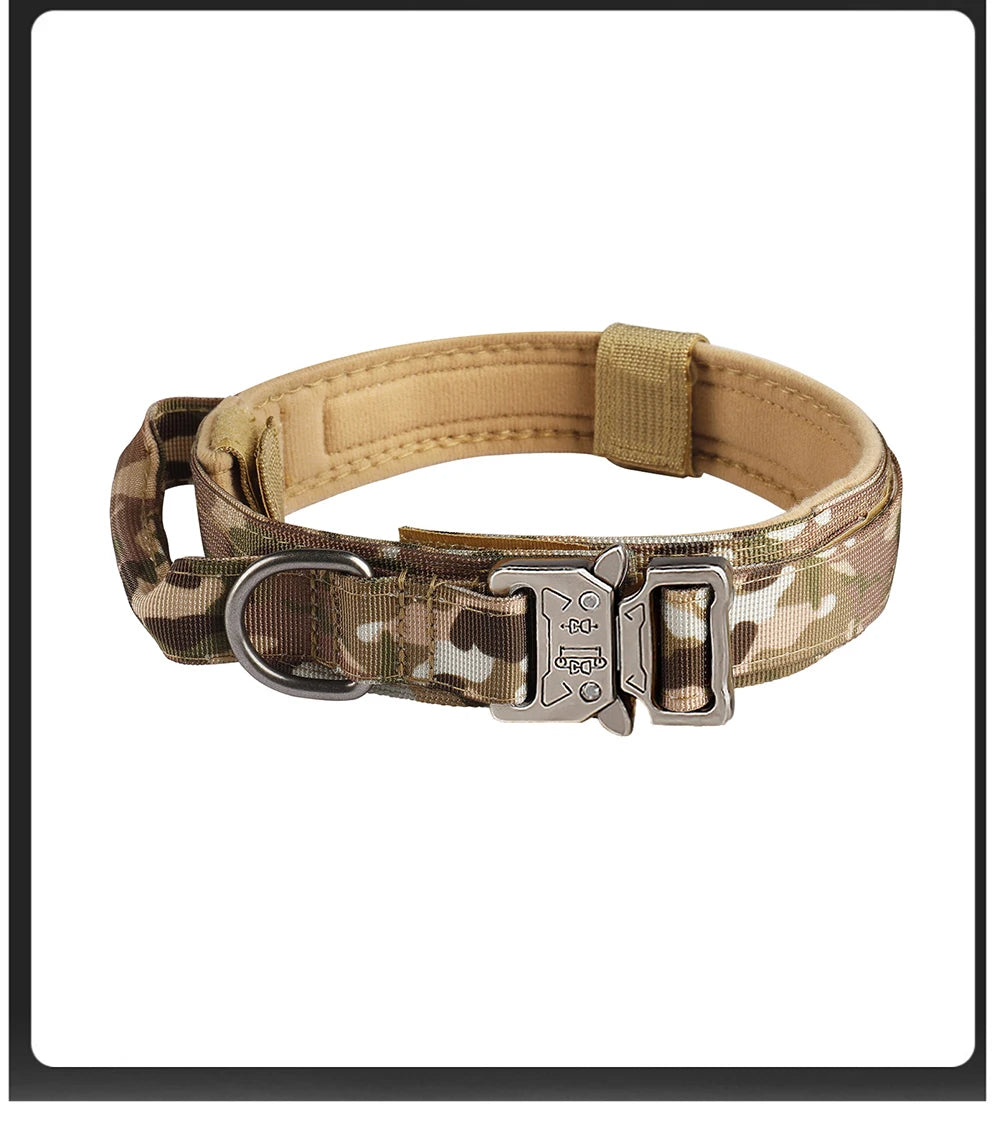 Collar táctico para perros de exterior con hebilla metálica, transpirable, de nailon, para entrenamiento de perros medianos y grandes.